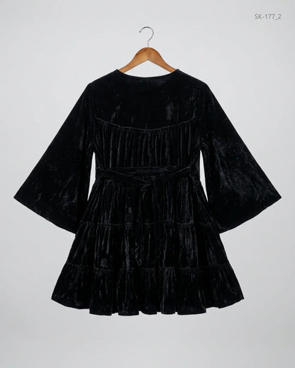 Preloved Summer Kurti by CUT LABEL in Black Polyester - Velvet for Womens - Premium Condition | OTS Pakistan (SK-177)