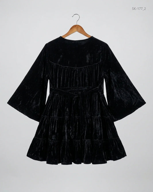Preloved Summer Kurti by CUT LABEL in Black Polyester - Velvet for Womens - Premium Condition | OTS Pakistan (SK-177)