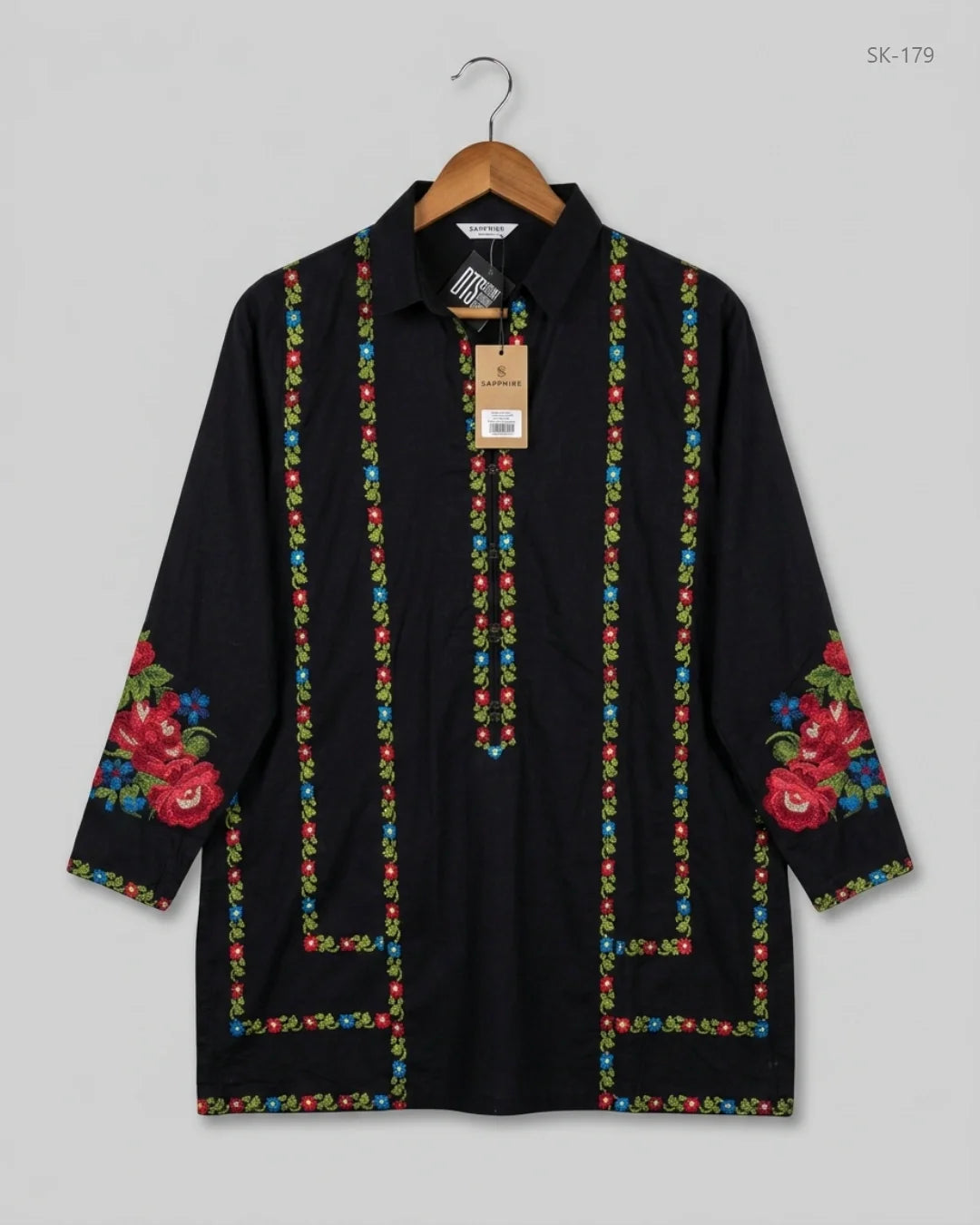 Shop Premium Summer Kurti by SAPPHIRE | Preloved Branded Clothes | Black Lawn | Womens | OTS Thrift Store Peshawar Pakistan