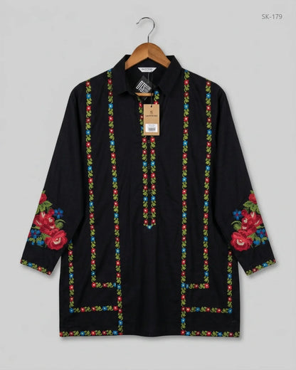 Shop Premium Summer Kurti by SAPPHIRE | Preloved Branded Clothes | Black Lawn | Womens | OTS Thrift Store Peshawar Pakistan