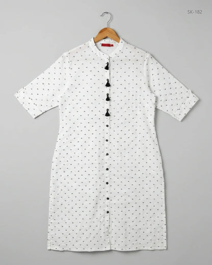 Shop Premium Printed Summer Kurti by CUT LABEL | Preloved Branded Clothes | Black & White Lawn | Womens | OTS Thrift Store Islamabad Pakistan