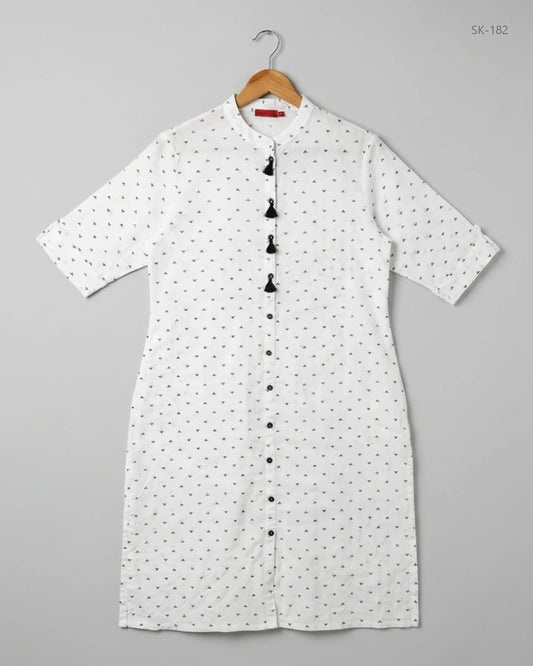 Shop Premium Printed Summer Kurti by CUT LABEL | Preloved Branded Clothes | Black & White Lawn | Womens | OTS Thrift Store Islamabad Pakistan