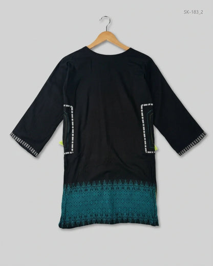 Shop Premium Condition Black Cotton Summer Kurti by J. PRET for Womens at OTS - Online Thrift Store Pakistan (SK-183)