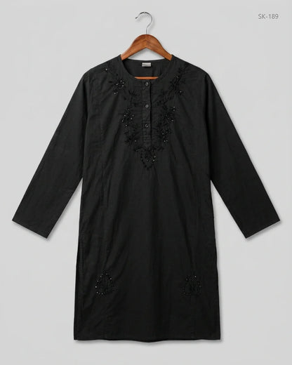 UK Imported secondhand Summer Kurti - CUT LABEL brand, Black Lawn, Excellent condition, for Womens - Online Thrift Store Karachi Pakistan