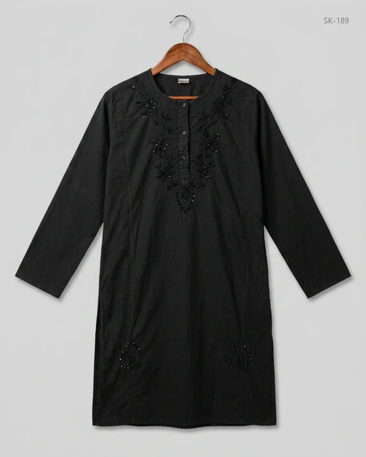 UK Imported secondhand Summer Kurti - CUT LABEL brand, Black Lawn, Excellent condition, for Womens - Online Thrift Store Karachi Pakistan