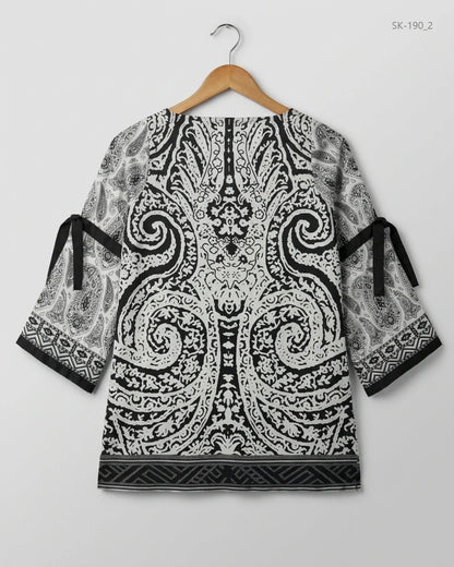 Buy Excellent Summer Kurti in Black & White Silk by KHAADI for Womens | OTS Thrift Store Pakistan