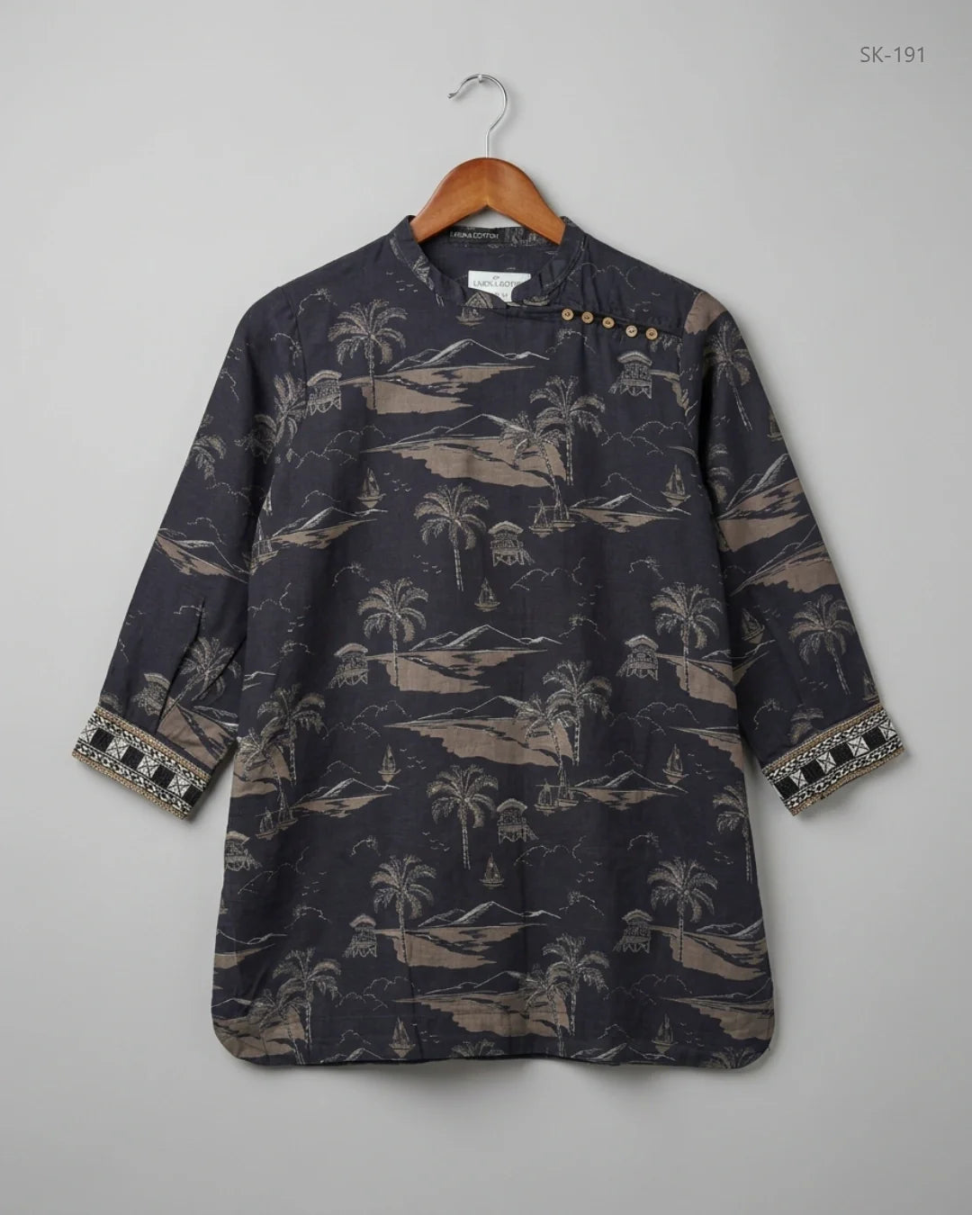 UK Imported secondhand Printed Summer Kurti - LIME LIGHT brand, Black Khadar, Premium condition, for Womens - Online Thrift Store Karachi Pakistan