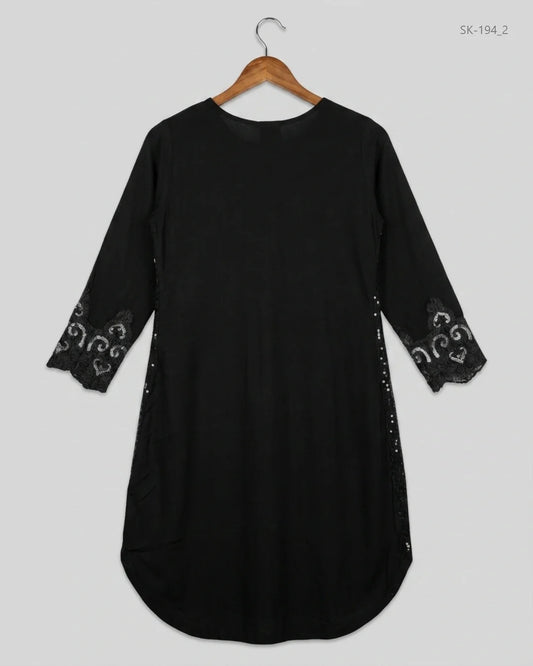 Buy Black Cotton Summer Kurti by SJ - Premium condition for Womens | Preloved OTS Pakistan (SK-194)