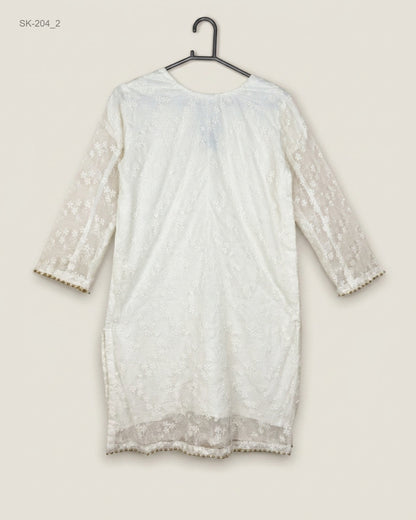 Order UMAN Summer Kurti in White NET COTTON for Womens - Premium at Online Thrift Store Pakistan (SK-204)