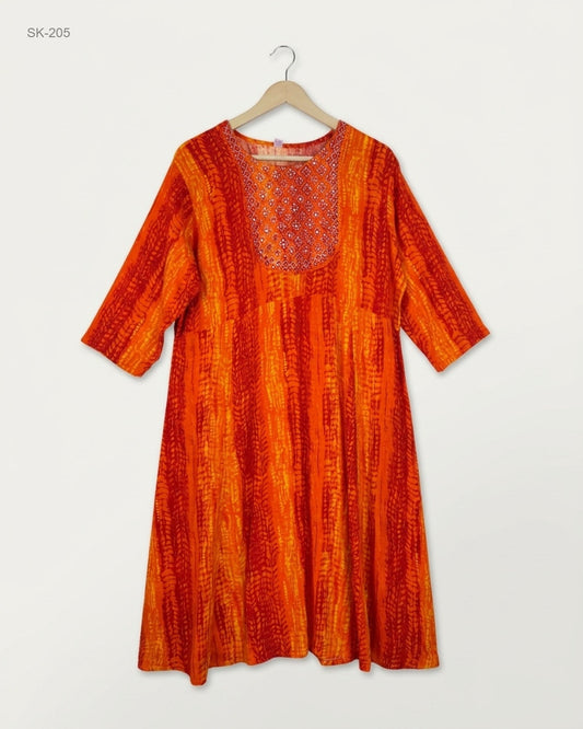 Preloved Premium Summer Kurti by CUT LABEL, Orange Cotton for Womens - OTS Thrift Shop Peshawar Pakistan
