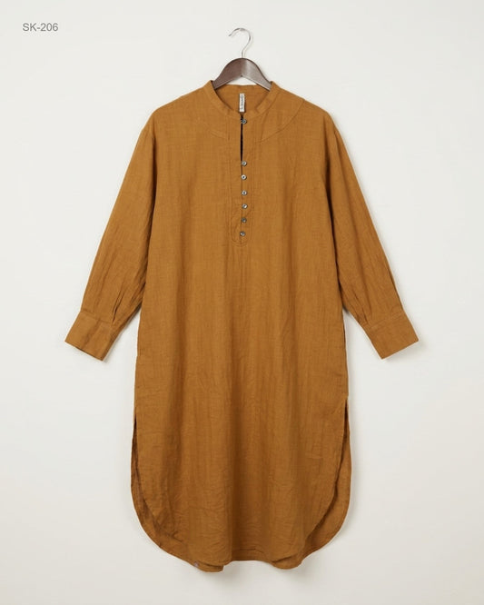 UK Imported secondhand Summer Kurti - ETHNIC brand, Brown KHADDAR, Premium condition, for Womens - Online Thrift Store Karachi Pakistan