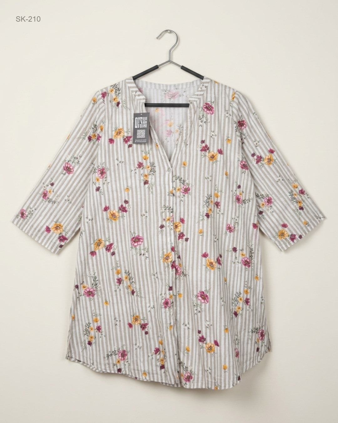 CUT LABEL (SK-210) Floral Striped Tunic Top