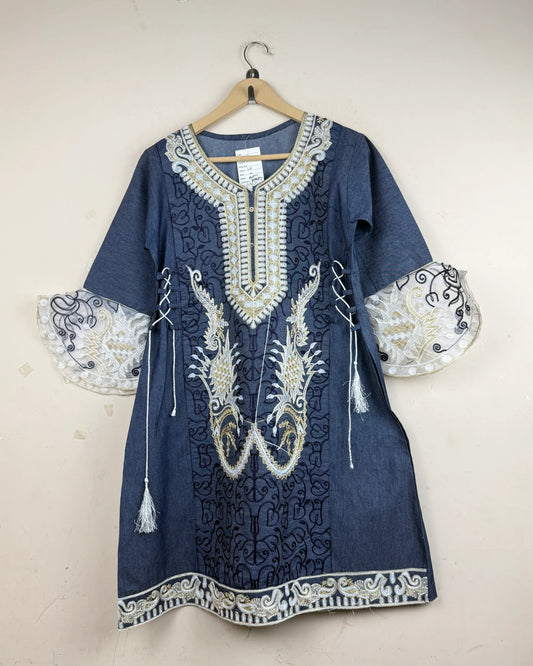 Summer Kurti | Cut Label | Preloved Branded | Blue Cotton | Premium | OTS Thrift Store Islamabad Pakistan