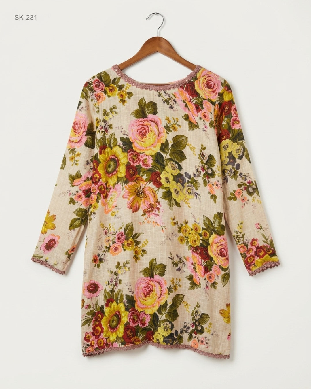 CUT LABEL (SK-231) Floral Lace-Trim Tunic