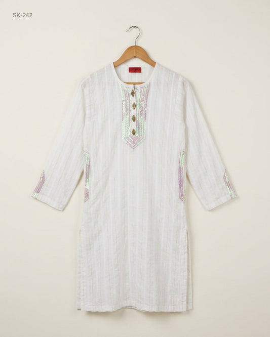 Preloved Premium Summer Kurti by SENORITA, White Cotton for Womens - OTS Thrift Shop Karachi Pakistan