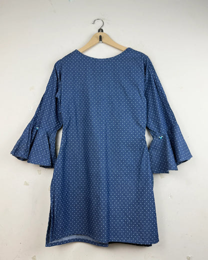 Buy Blue Cotton Summer Kurti by Monas - Premium condition for | Preloved OTS Pakistan (SK-24)