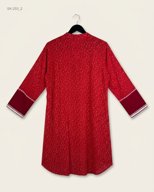 Preloved Summer Kurti by CUT LABEL in Red Cotton for Womens - Excellent Condition | OTS Pakistan (SK-253)