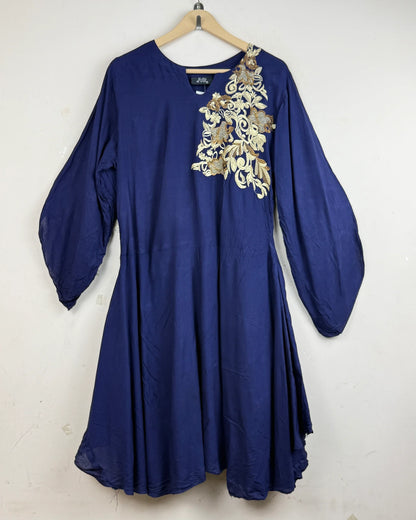 Preloved Premium Summer Kurti by I-Z, Navy Blue LAWN for - OTS Thrift Shop Lahore Pakistan