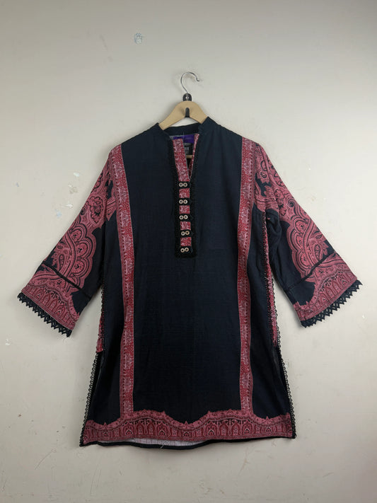 UK Imported secondhand Summer Kurti - Sana Safinaz brand, Black Cotton, Premium condition, for Women - Online Thrift Store Peshawar Pakistan