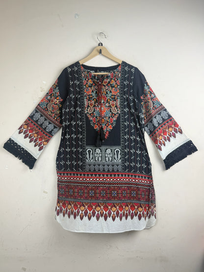 UK Imported secondhand Summer Kurti - LIMELIGHT brand, Black Lawn, Premium Plus condition, for Women - Online Thrift Store Islamabad Pakistan