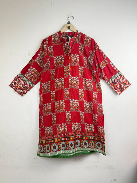 UK Imported secondhand Summer Kurti - KHAADI brand, Red Lawn, Premium condition, for Women - Online Thrift Store Peshawar Pakistan