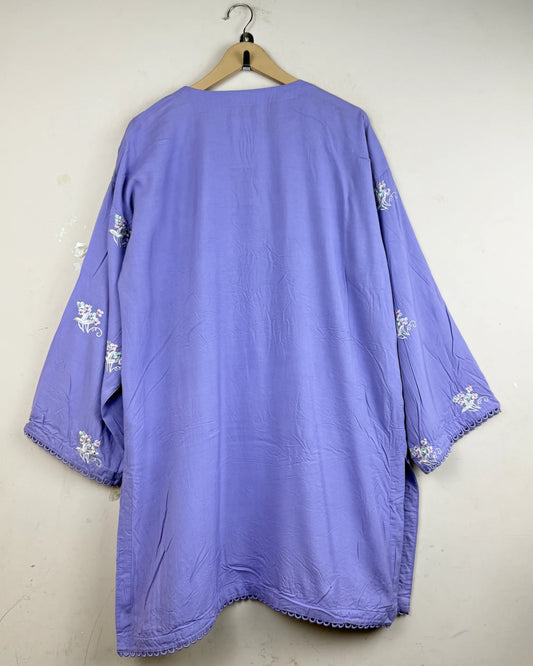 Shop Premium Condition Violet Cotton Summer Kurti by KHAADI for at OTS - Online Thrift Store Pakistan (SK-6)