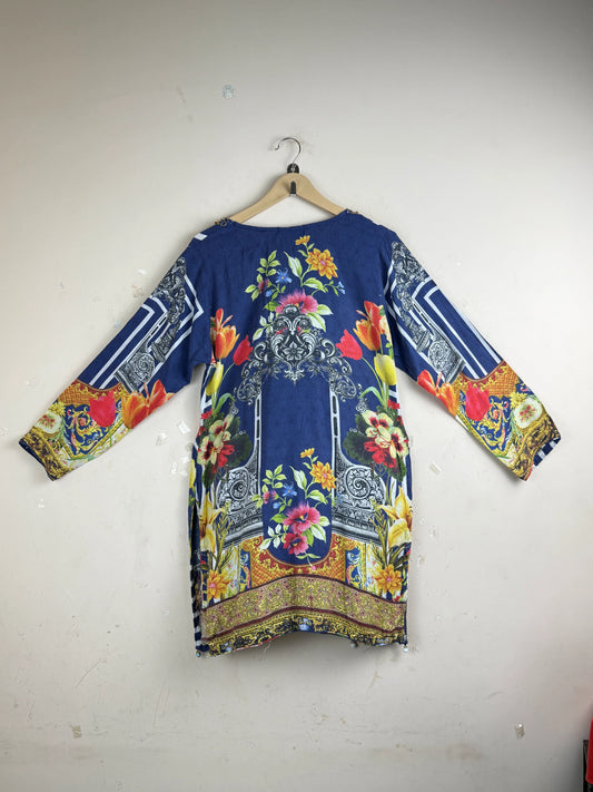 Buy Blue Lawn Summer Kurti by Memsaab - Good condition for Women | Preloved OTS Pakistan (SK-70)
