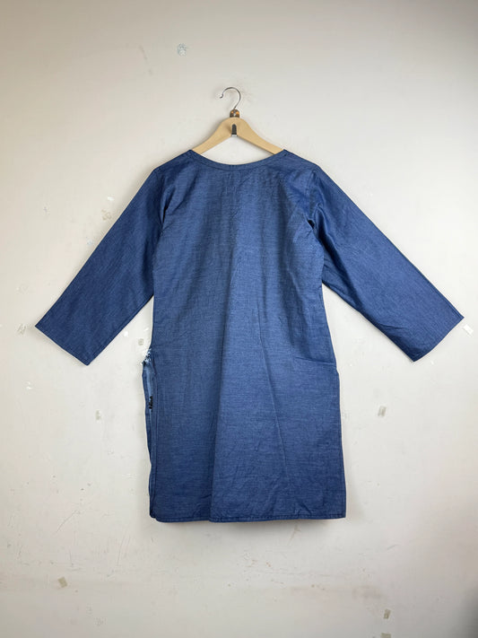 Order Cut Label Summer Kurti in Blue Cotton for Women - Premium at Online Thrift Store Pakistan (SK-77)