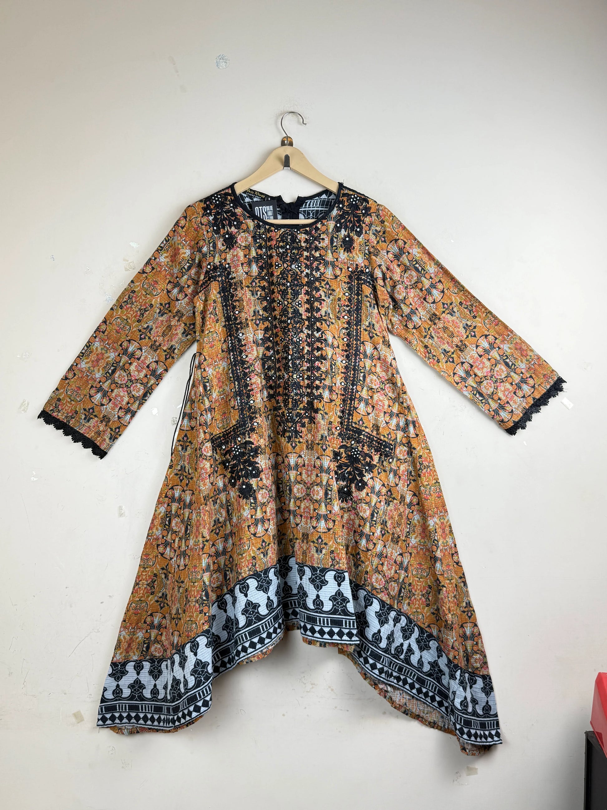 Preloved Excellent Summer Kurti by ARFA RIWAJ, Orange Cotton for Women - OTS Thrift Shop Peshawar Pakistan