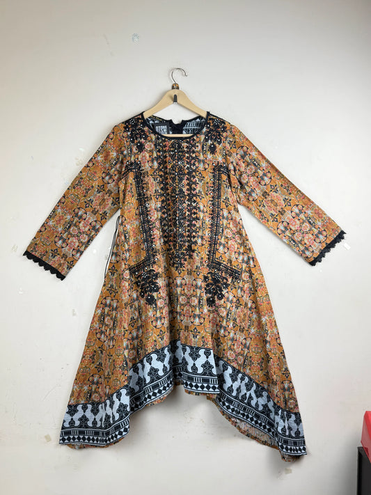 Preloved Excellent Summer Kurti by ARFA RIWAJ, Orange Cotton for Women - OTS Thrift Shop Peshawar Pakistan