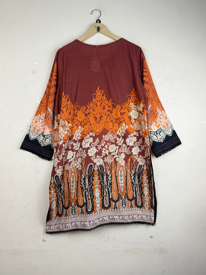 Order Cut Label Summer Kurti in Mahogany lawn for Women - Premium at Online Thrift Store Pakistan (SK-85)