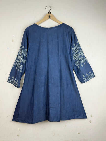 Buy Blue Cotton Summer Kurti by Cut Label - Premium condition for Women | Preloved OTS Pakistan (SK-87)