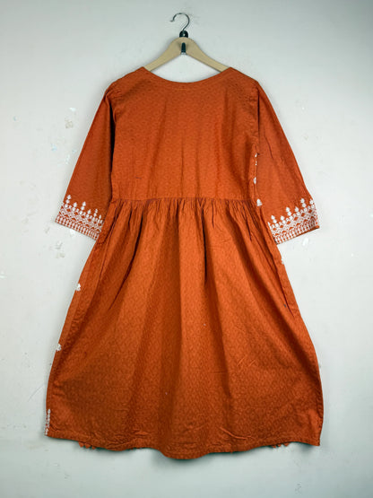 Preloved Summer Kurti by Sunny dot in Orange Cotton for Women - Premium Condition | OTS Pakistan (SK-93)