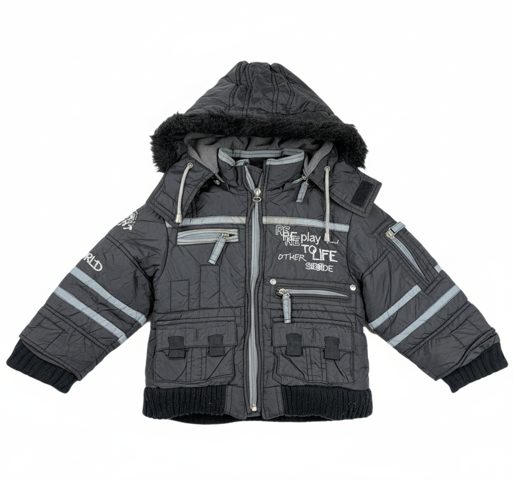 Secondhand Branded Boys Jackets by CHIPI CHIPS, BLACK POLYSTER fabric, PREMIUM PLUS condition, for BOYS - Online Thrift Shop Islamabad Pakistan