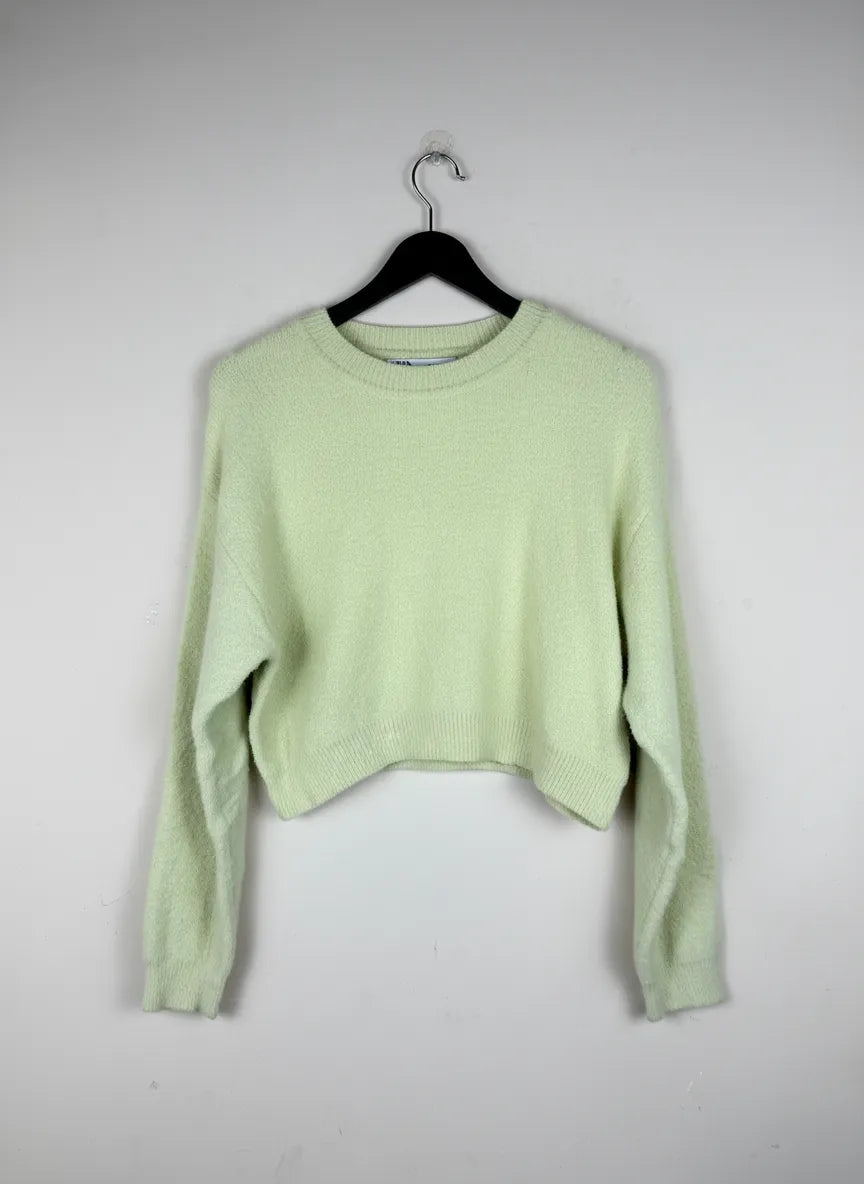 UK Imported secondhand Winter Crop Tops - Zara brand, Green Nylon, Premium condition, for Women - Online Thrift Store Karachi Pakistan