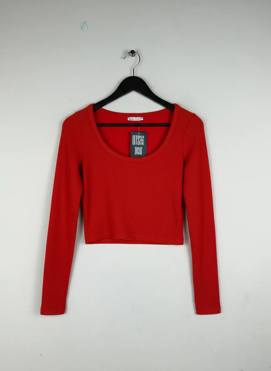 Preloved Premium Winter Crop Tops by Bershka, Oranage Polyester for Women - OTS Thrift Shop Peshawar Pakistan