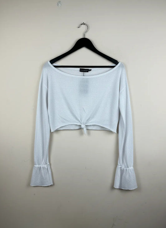 Winter Crop Tops | Pretty Little Thing | Preloved Branded | White Polyester | Premium | OTS Thrift Store Lahore Pakistan