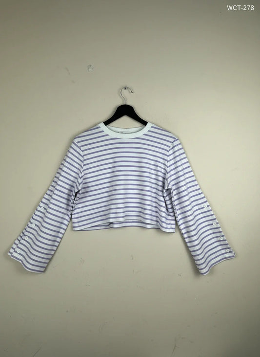 UK Imported secondhand Winter Crop Tops - Gallery brand, Purple & White Cotton, Excellent condition, for Women - Online Thrift Store Peshawar Pakistan