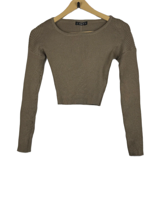 Premium Condition Winter Crop Tops | Preloved Shein | SandyBrown Polyester | Thrift Shop for Women Karachi Pakistan | OTS