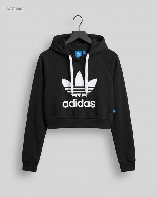 UK Imported secondhand Winter Crop Tops - ADIDAS brand, Black Cotton, Excellent condition, for Womens - Online Thrift Store Islamabad Pakistan