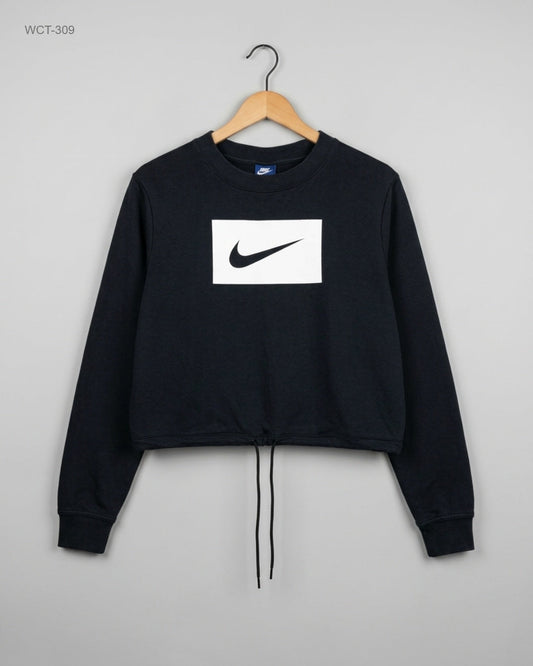 UK Imported secondhand Winter Crop Tops - NIKE brand, Black Cotton, Premium condition, for Womens - Online Thrift Store Lahore Pakistan