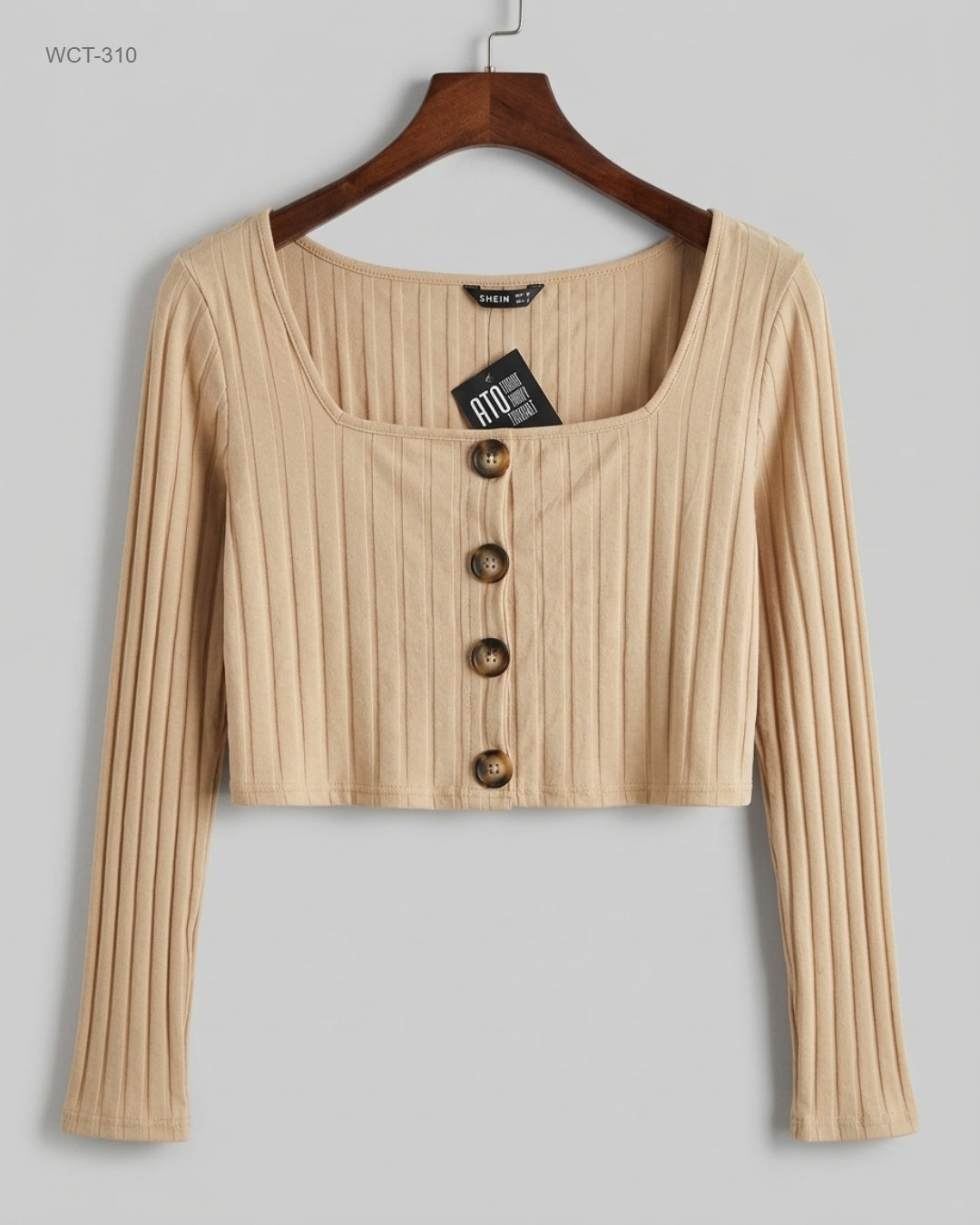 Shein (WCT-310) Ribbed Button-Front Crop Top