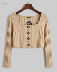 Shein (WCT-310) Ribbed Button-Front Crop Top