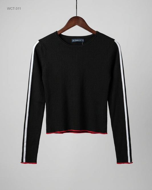 Secondhand Branded Winter Crop Tops by Zara, Black Cotton fabric, Premium condition, for Womens - Online Thrift Shop Islamabad Pakistan