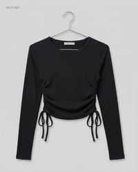 PULL&BEAR (WCT-327) Ruched Long Sleeve Crop Top