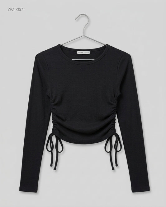 Preloved Premium Winter Crop Tops by PULL&BEAR, Black Cotton for Womens - OTS Thrift Shop Peshawar Pakistan