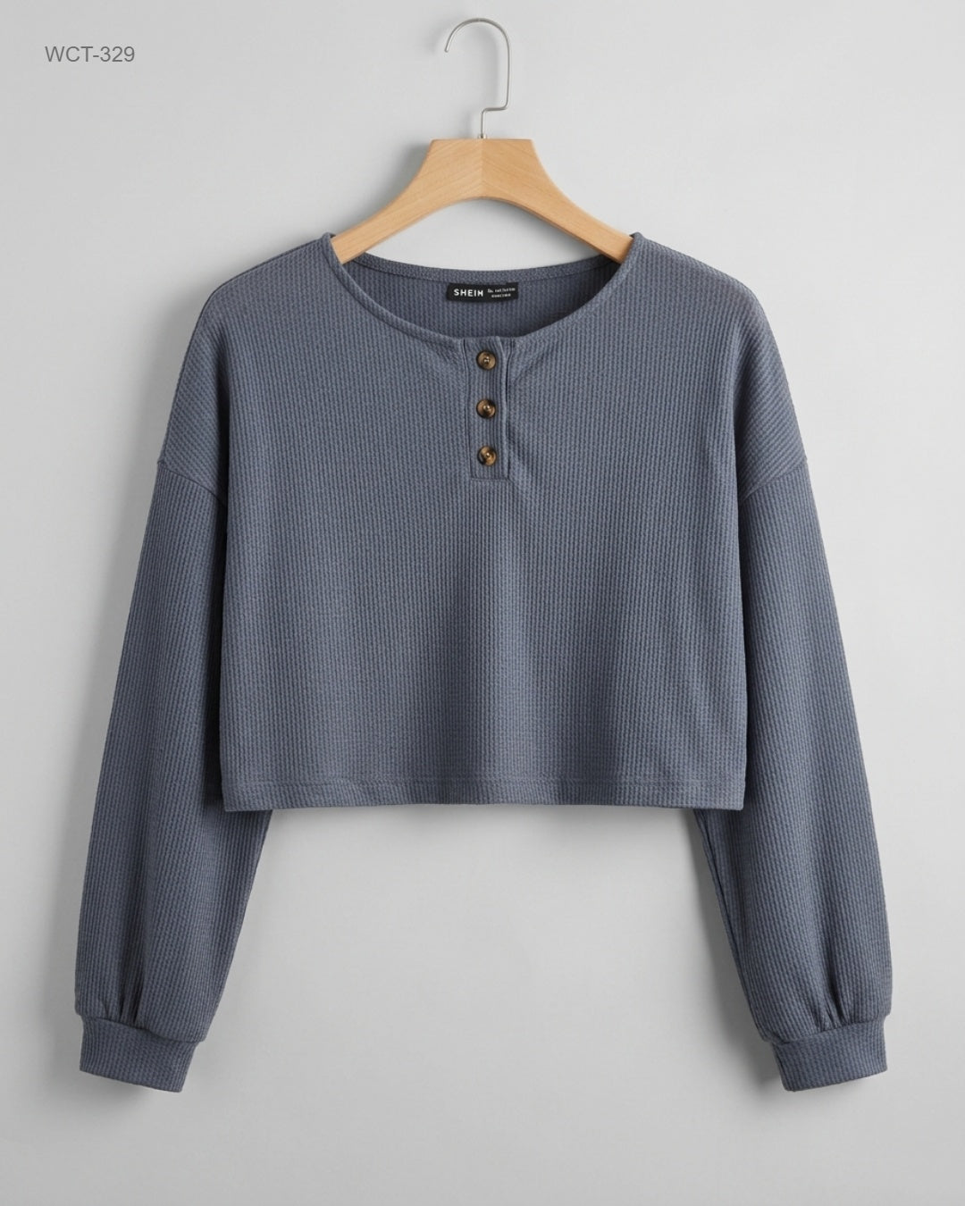 Shein (WCT-329) Waffle-Knit Henley Crop Top