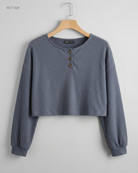 Shein (WCT-329) Waffle-Knit Henley Crop Top