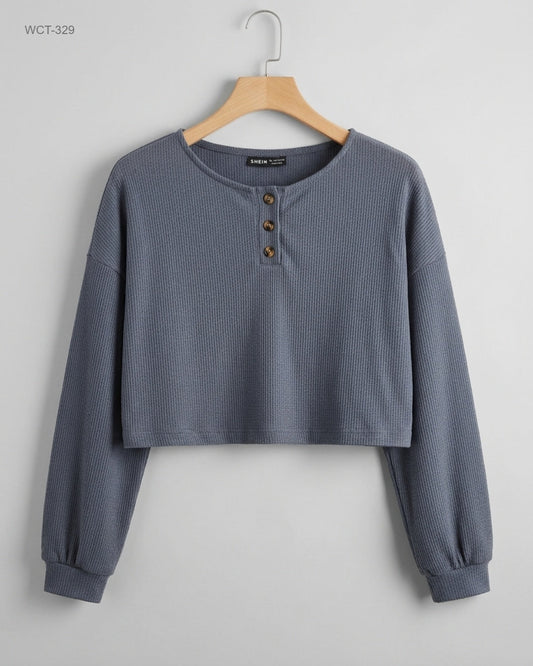 Secondhand Branded Winter Crop Tops by Shein, Grey Cotton fabric, Premium condition, for Womens - Online Thrift Shop Lahore Pakistan