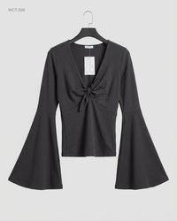 GINATRICOT (WCT-339) Bell-Sleeve Knot-Front Top